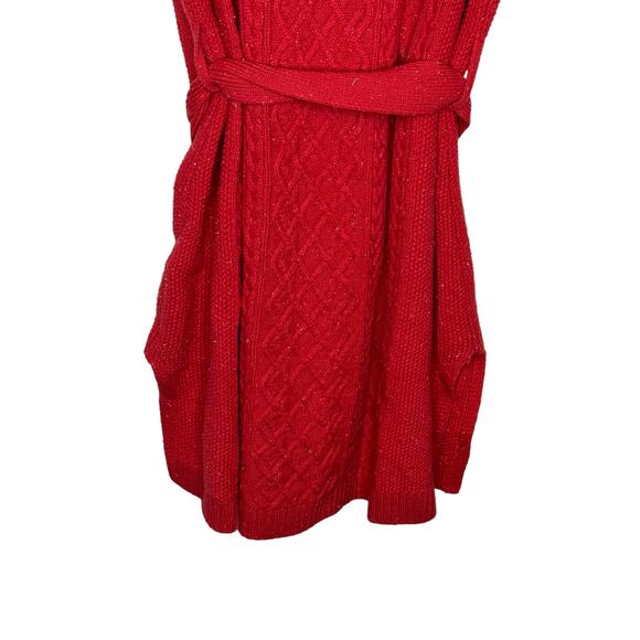 Talbots Women Sweater Dress Midi Sleeveless Cowl Neck Button Tie Waist Red Large - Picture 10 of 10